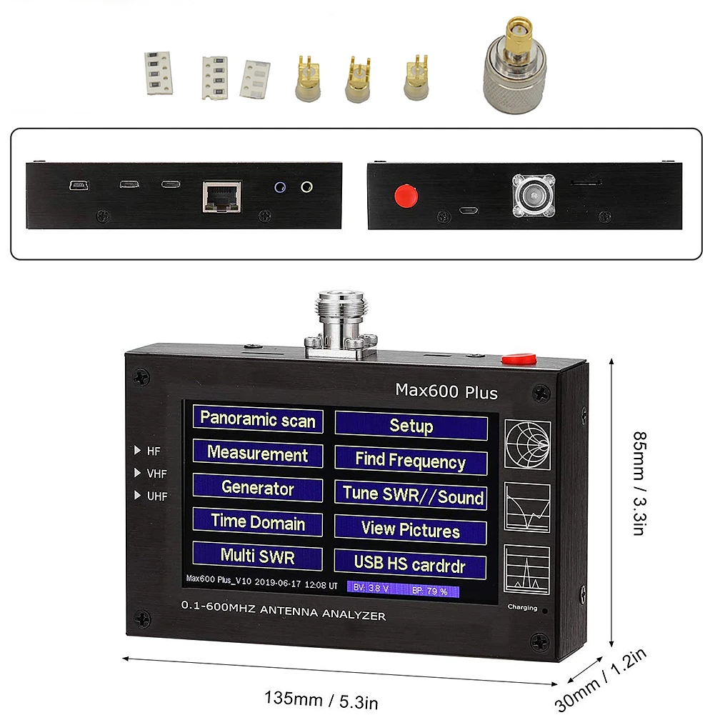 Max600 Plus HF / VHF UHF антенный анализатор 0 1 600 МГц com/4 3 &quottft lcd vs Mini сенсорный