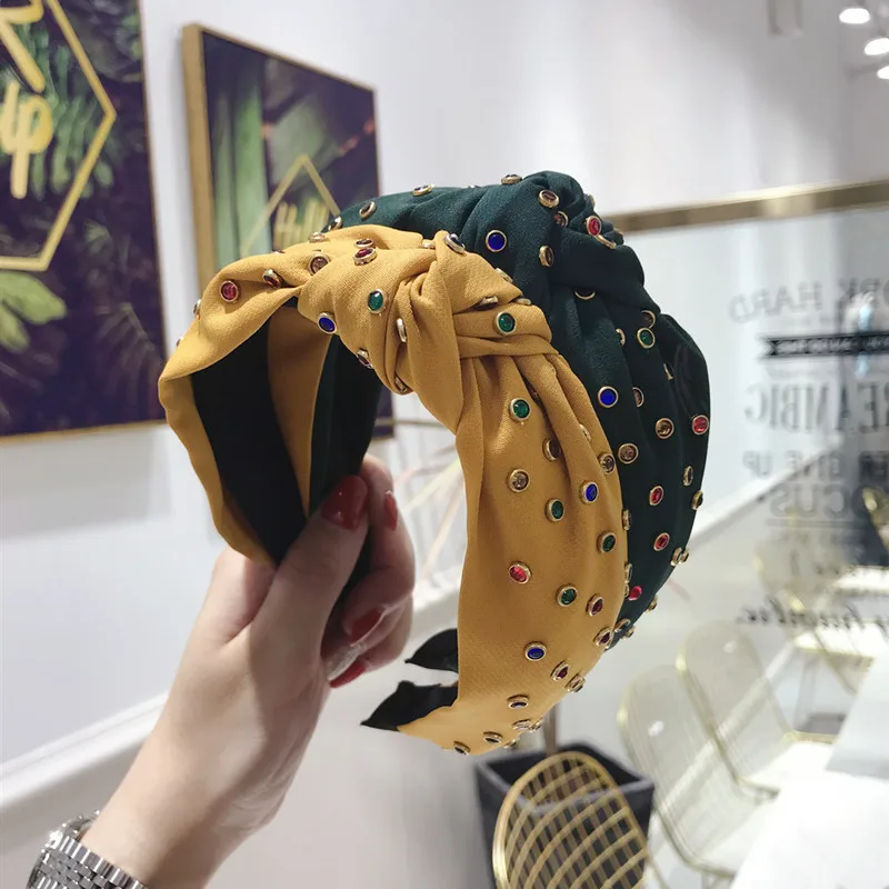 Красочные блестящие обручи для волос с узлом и стразами аксессуары ручной работы