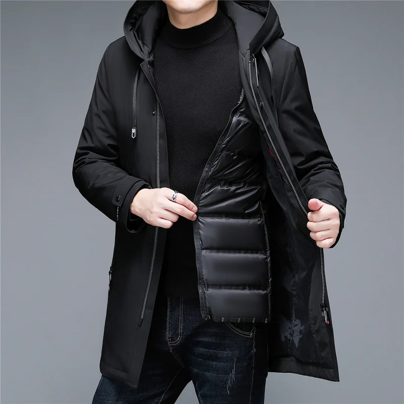 

Liner Detachable Men's Down Coats 2021 New Arrivals Men Smart Casual X-Long 80% Gray Duck Down Jackets Plus Size 5XL 6XL 7XL