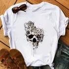 Футболка женская с принтом черепа, модная тенниска в стиле Харадзюку, белая винтажная Смешная майка в стиле хип-хоп, панк