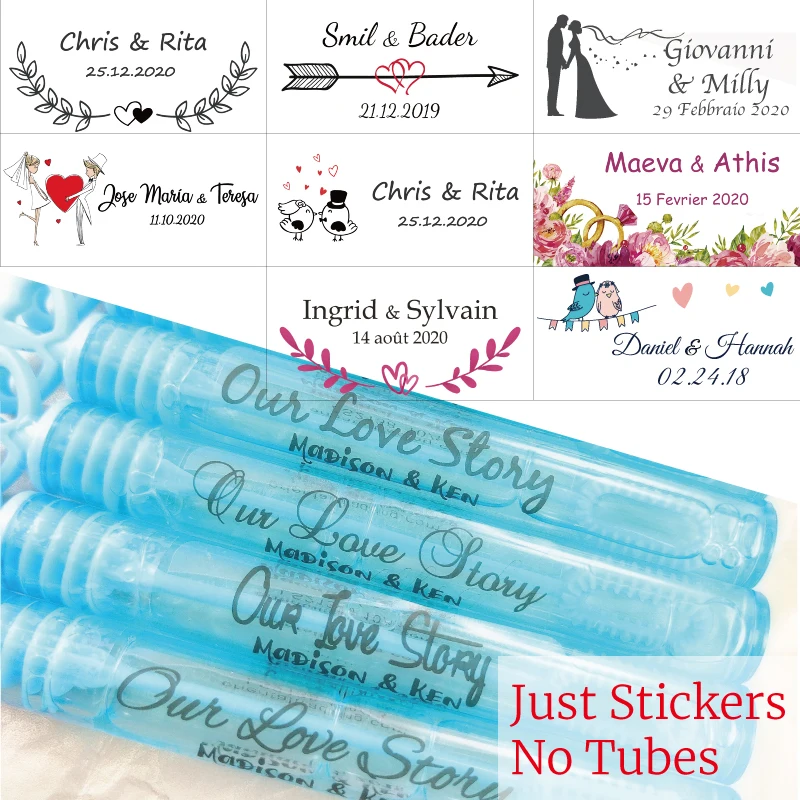 100 Pieces, Wedding Bubble Labels Personalized, Custom, Bubble Wand Wedding Transparent Clear Stickers(no tube