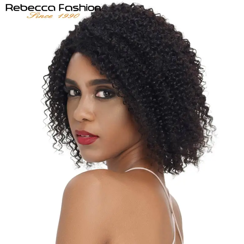 Короткие парики Ребекка Боб афро кудрявые вьющиеся человеческие волосы машинка