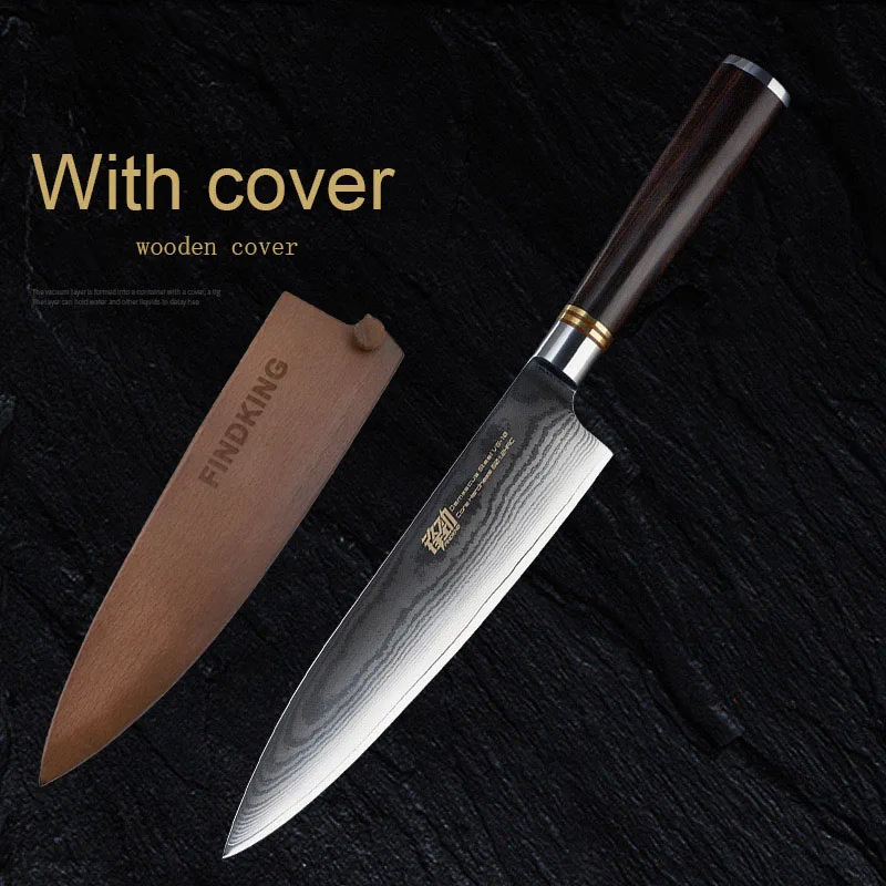 knife with cover FINDKING лучший повар Ножи японский Кухня эбенового дерева ручка 8 дюймов VG10 ножи из дамасской стали 67 Слои Нержавеющая сталь гаджеты - Цвет: knife with cover