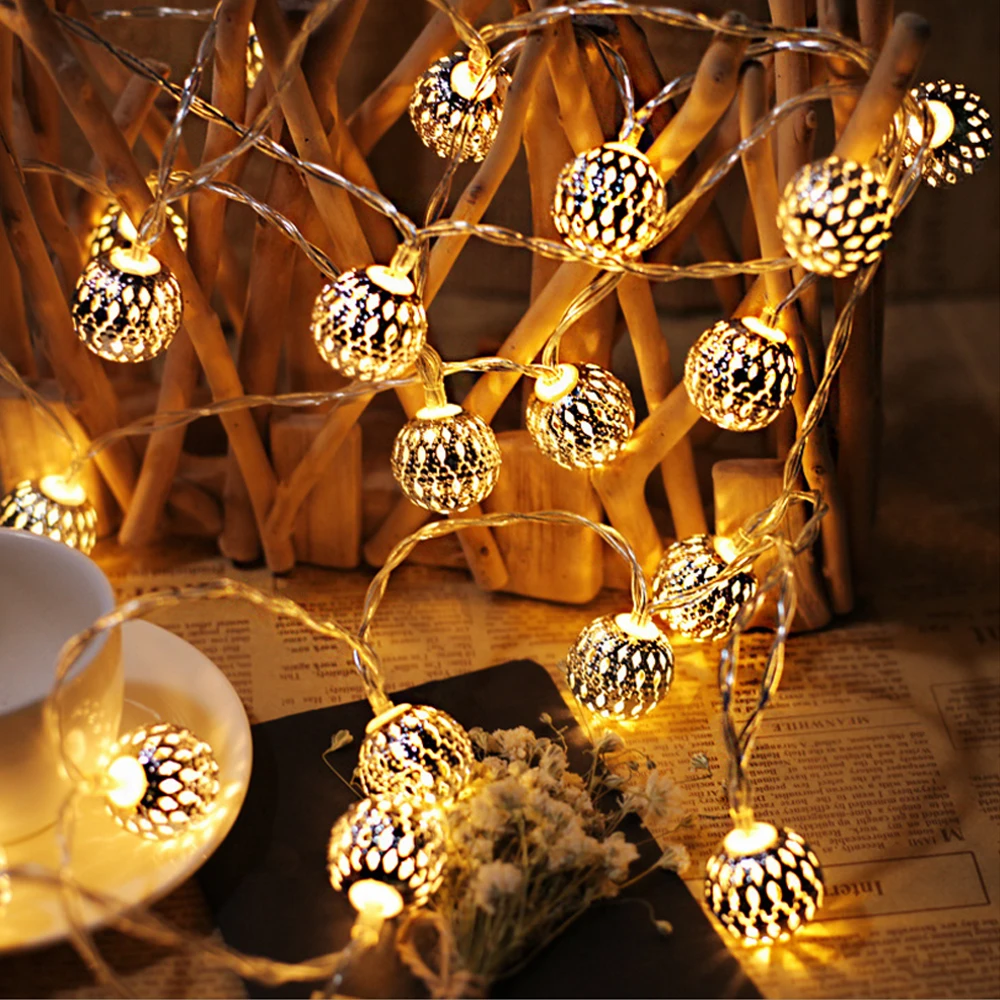 

12M LED String Light Moroccan Metal Ball 100Leds Battery/Solar Power Christmas Garland Lamp String for Bedroom Garden Decoration