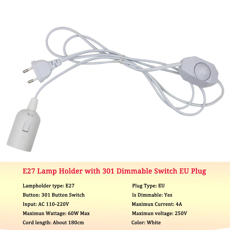 1 8 м Мощность Шнур кабель затемнения E27 Цоколи ЕС/штепсельная вилка американского