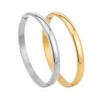 fashion simple 18k gold plated bangles stainless steel gloss menwomen smooth circular bracelets