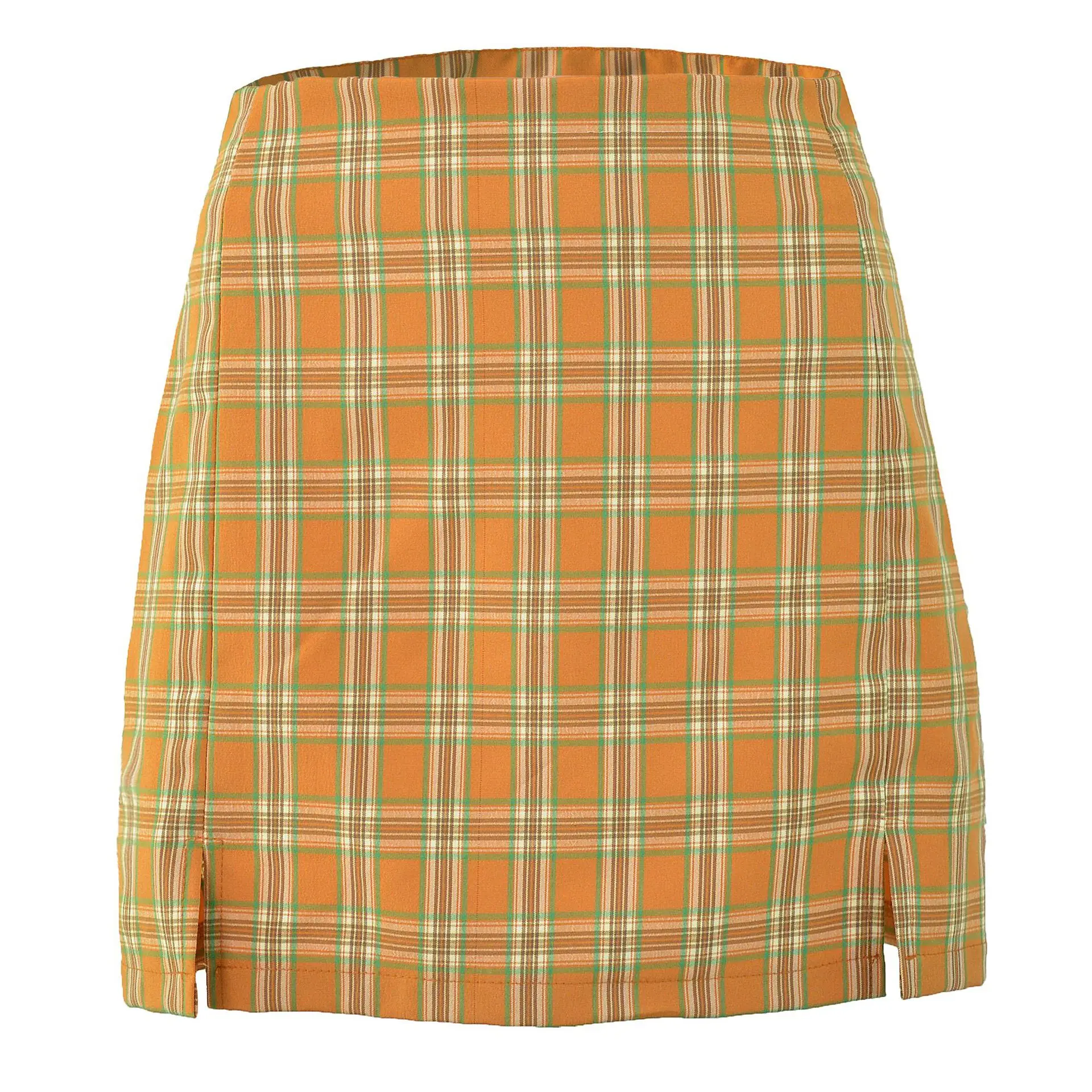 

Summer All-match Bag Hip Skirt Plaid Comfortable Slit Ladies High Waist Straight Slim Mini Skirt Plaid Skirt Casual A-LINE
