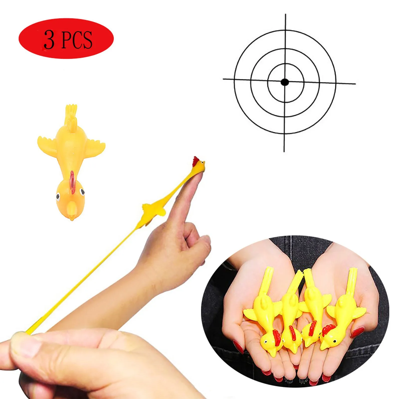 

3pcs Rubber Chicken Flick Practical Jokes Toys Flying Chicken Flingers Stretchy Gift Toy Christmas Gift For Children Speelgoed