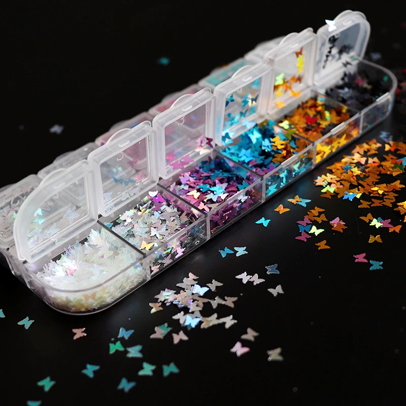 12 Сетки голографический бабочка в форме сердца листа блестками лазерный нейл