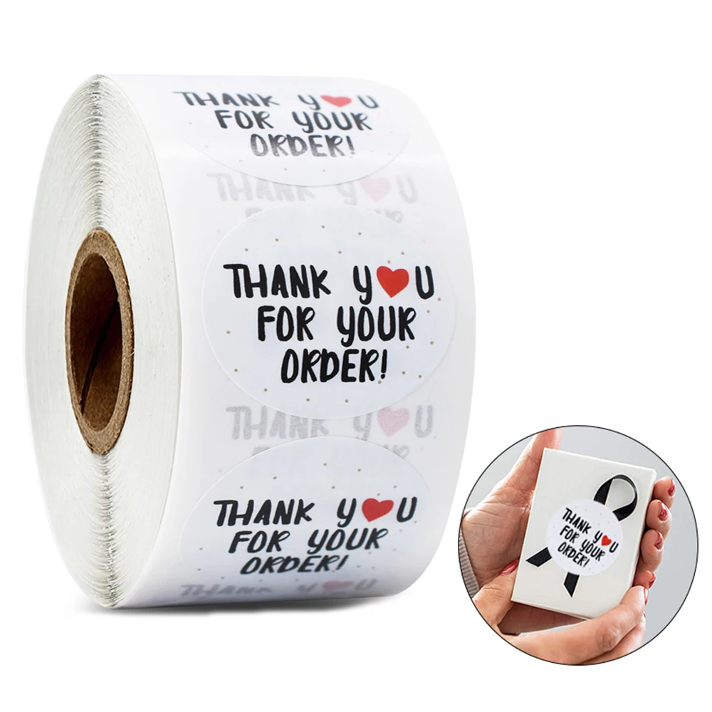 

500 Pcs/Roll Round Thank You for Your Order Stickers 1 Inch Round White with Love Stickers for Handmade Baking Business Stickers
