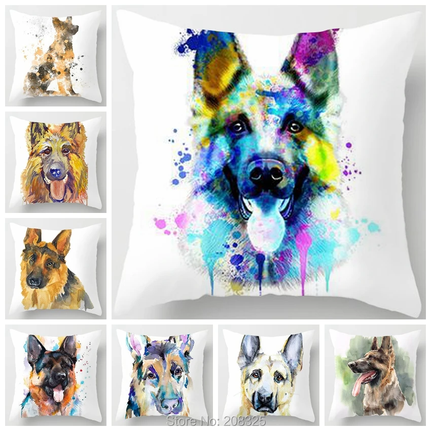 

ZENGIA German Shepherd Cushion Covers Polyester Dog Pillow Cover Animal Print Decorative Pillows For Sofa/Seat/Home Decoration