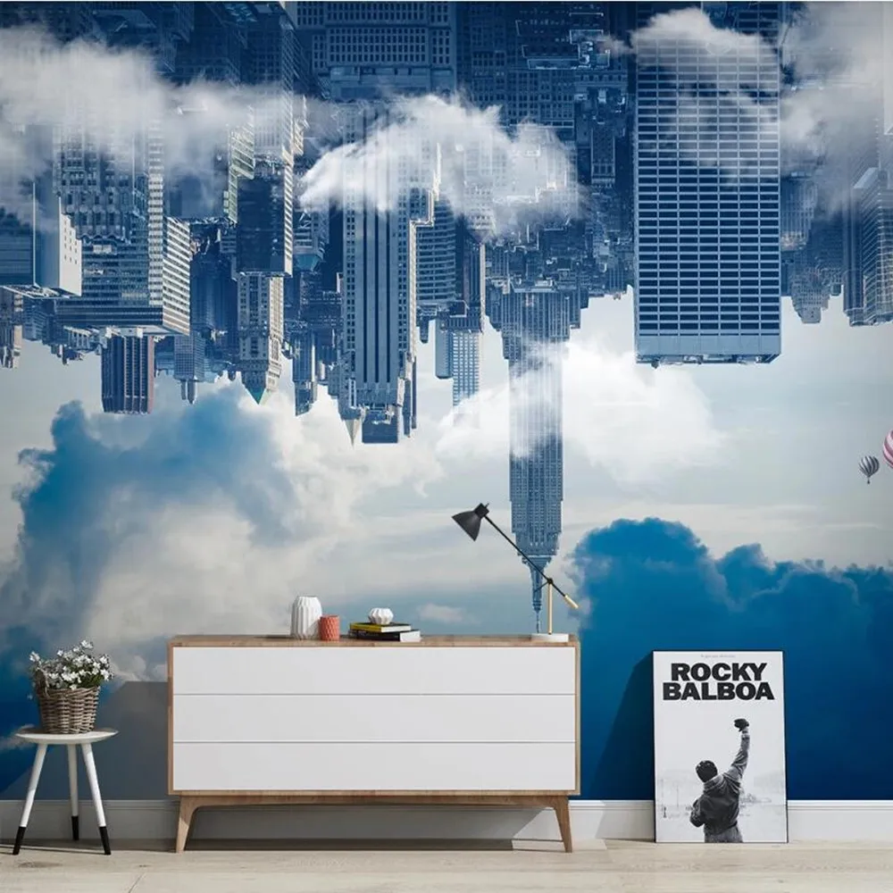 

milofi custom nordic city buildings clouds sky hydrogen balloon background wallpaper mural