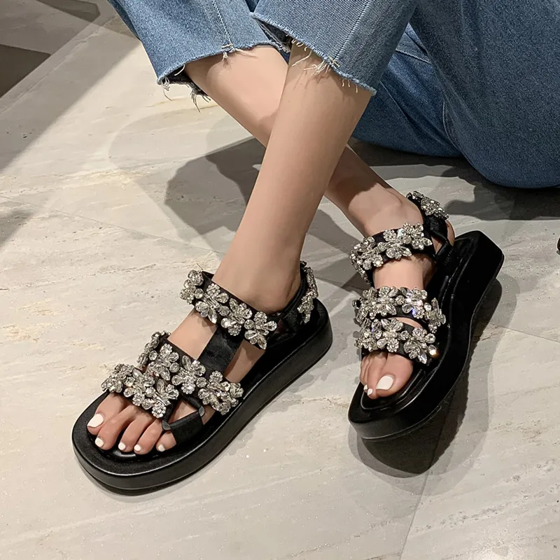 Женские босоножки с открытым носком летние сандалии со стразами модель 2024 см