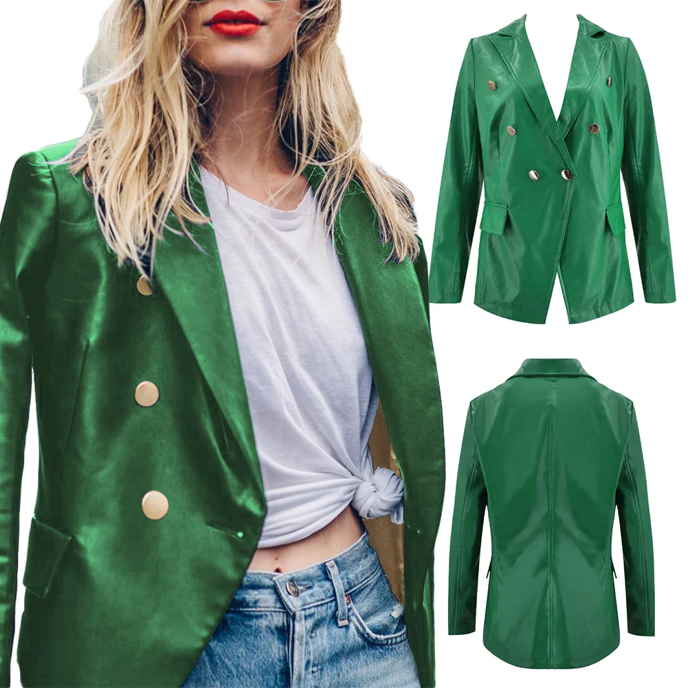 Костюмы Блейзер Женский комплект двубортный лацкан пиджак костюм сплошной цвет