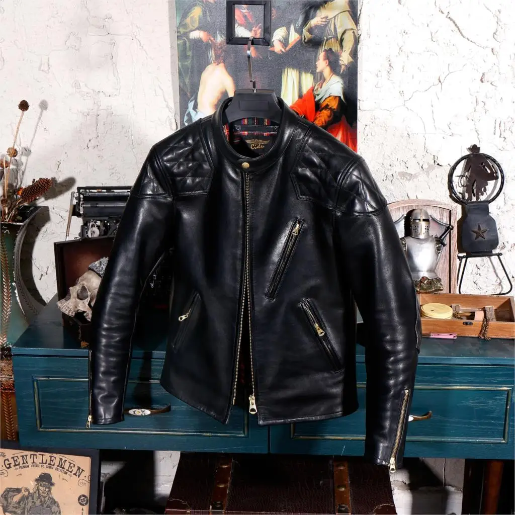 Винтажная байкерская куртка из натуральной кожи с изображением лошади - купить
