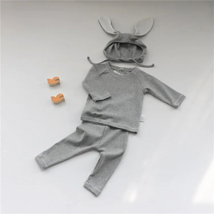 

Autumn Winter Baby Boys Girls Clothes Set Cotton T Shirt Bottom Shirts+Pants+Rabbit Ear Hat Suit Children's Clothing 3pcs Set