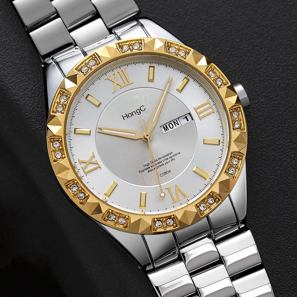 

2021 YAZOLE Luxury Design Diamond-encrusted Quartz Men's Watches Luminous Waterproof Date Calendar Stainless Steel Watches