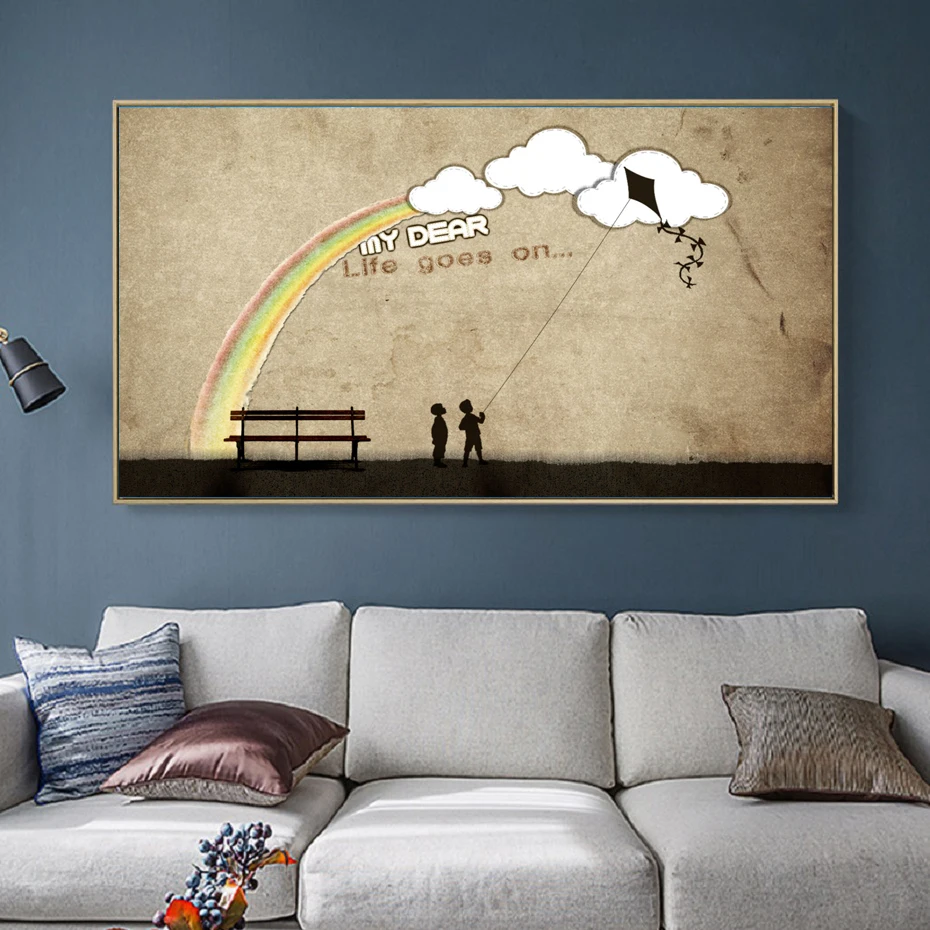 Мультяшный воздушный змей Летающий Бэнкси Граффити воздушные шары плакаты холст