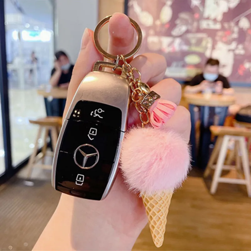 Creative plush ice cream key chain personalized tassel keychains cute pompom bag pendant car ring lovely girlfriends gift |