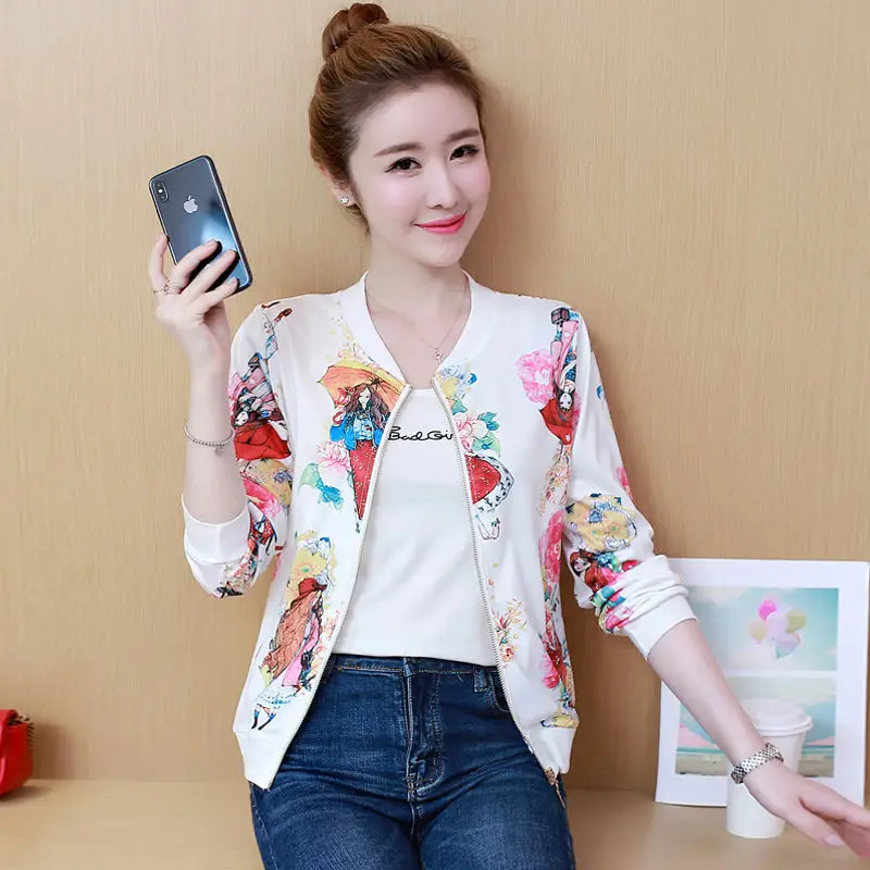 Осенняя куртка для женщин с принтом Повседневная бейсбольная форма на молнии