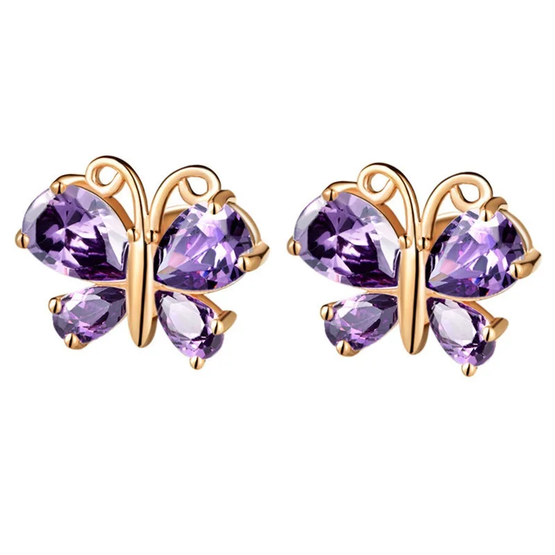 USPS фиолетовые серьги бабочки с кубическим цирконием для женщин женские