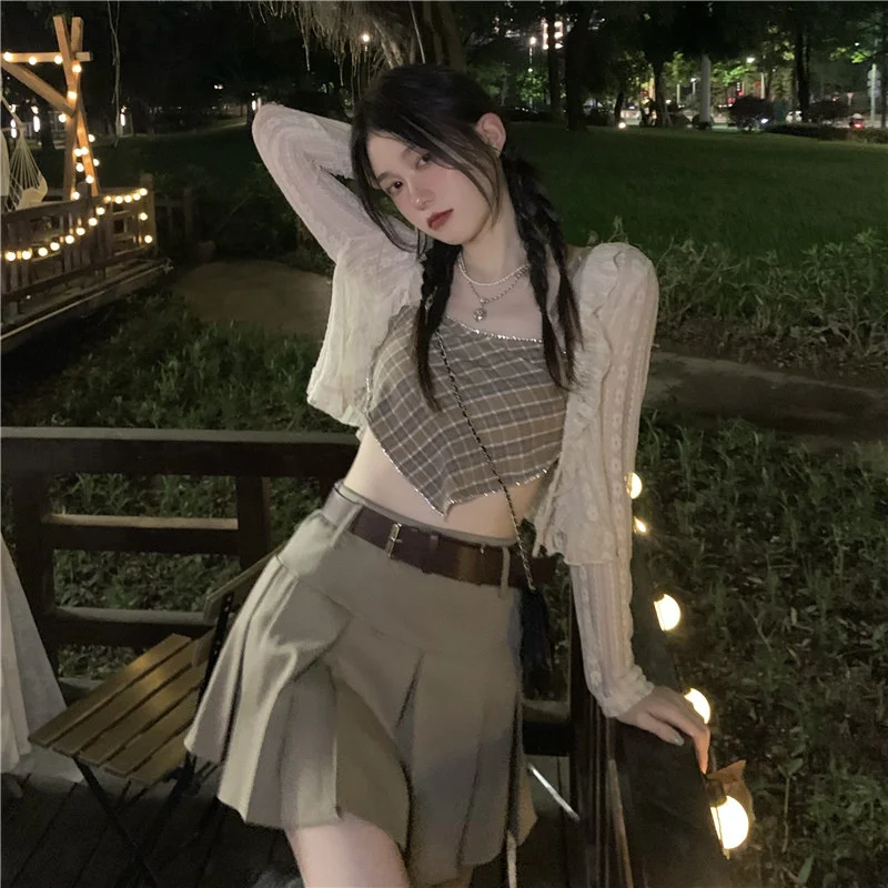 Лидер продаж модный костюм для девочек Летний милый короткий жилет на бретелях