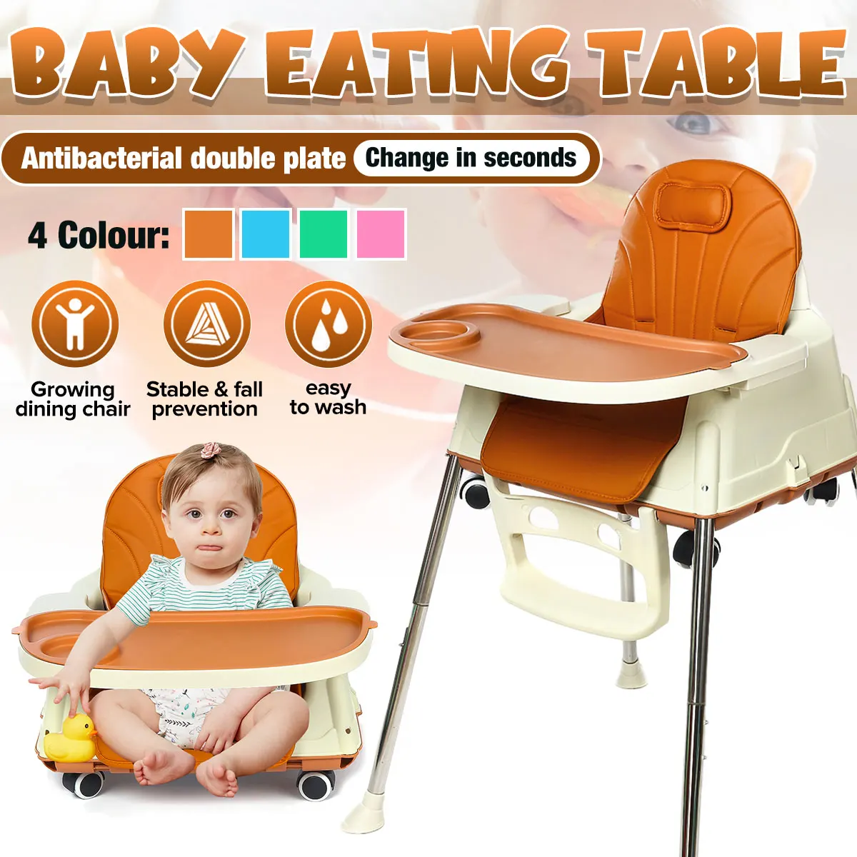 

3 in 1 Baby Feeding Chair Dinner Highchair Table Kids Furniture Adjustable Height Pulley Play Chair Multifunctional EU STOCK