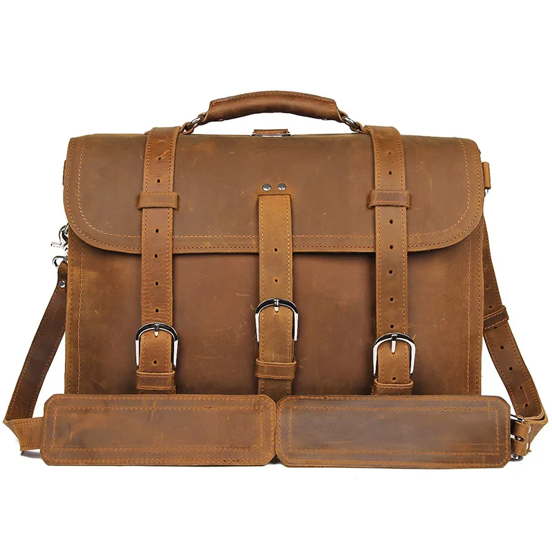 

Retro Men's 17-inch Leather Computer Bag First Layer Cowhide Briefcase Single Shoulder Portable Diagonal Meeting Bag Backpack