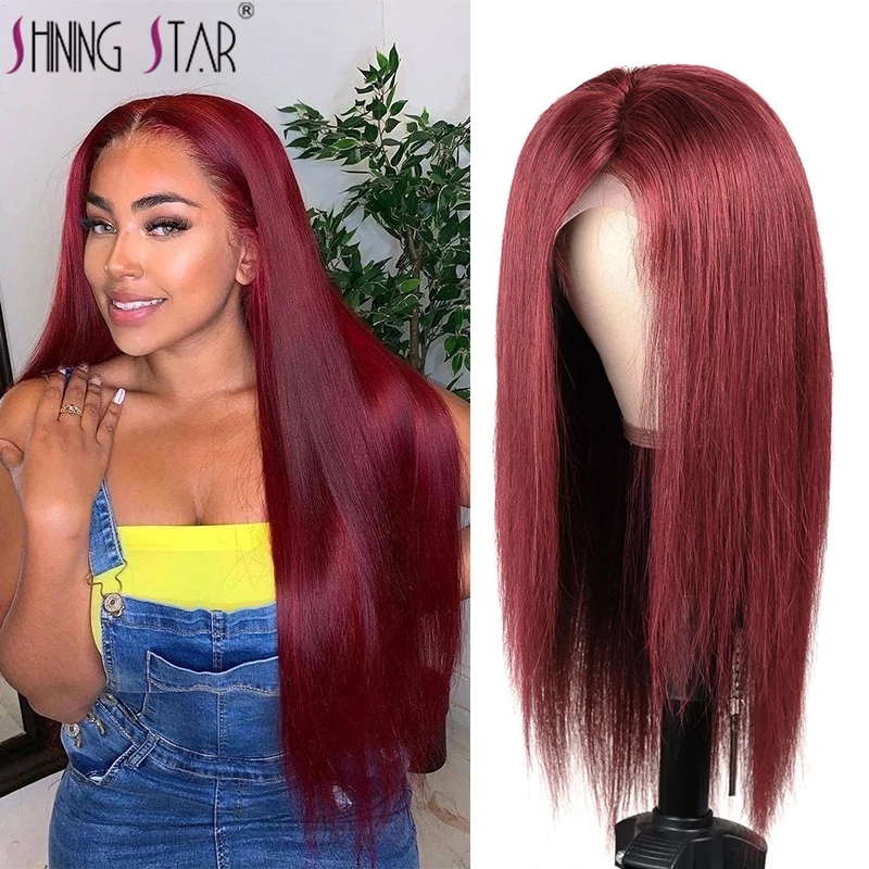 

Бордовый 99J парик из натуральных волос, предварительно выщипанный красный цвет, прямые парики для черных женщин, бразильские волосы Реми