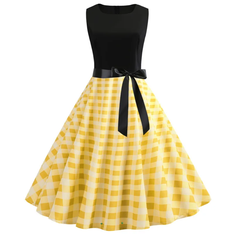 TITAME Women Vintage Dress Sleeveless Valentine Big Swing Elegant Print Party Dresses Robe Plus Size | Женская одежда