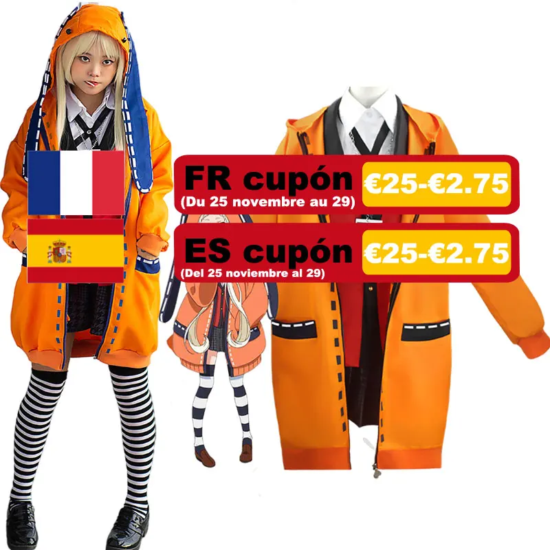 

Full Set Anime Clothing Kakegurui Cosplay Costumes Runa Yomozuki Hoodie Rabbit Ear Coat Halloween Suit Role-Playing Game