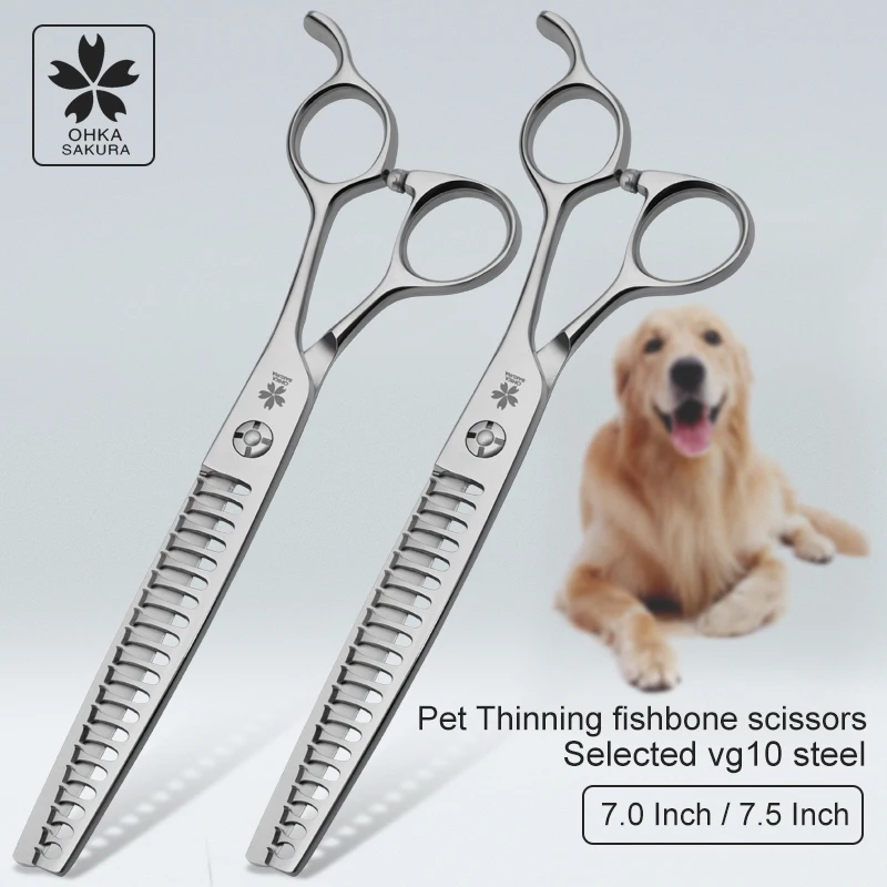 Fish bone scissors 7.0 7.5 imported vg10 reclaiming wasteland, thinning and shearing, hair removal 75% special for pet beauticn