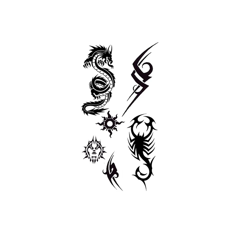 Dragon Scorpion Temporary Tattoos for Women Men Black Sun Mask Fake Tattoo Sticker Totem Small Size Waterproof Tatoo Body Art | Красота и