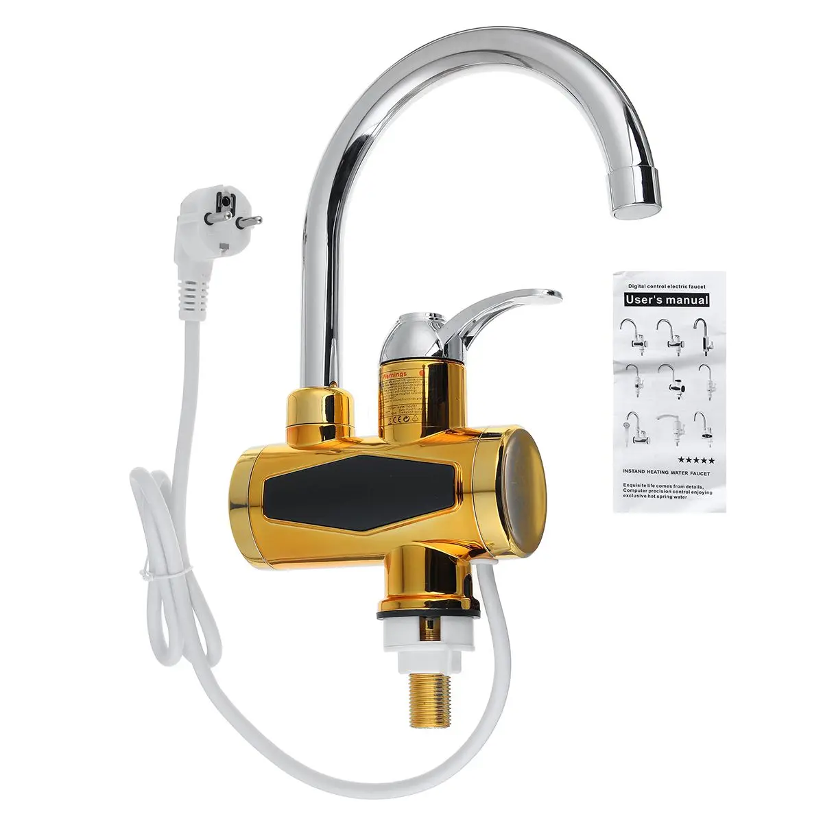 

3KW 220V Gold Electric Water Faucet Heater Tankless Electric Water Heater Led Digital Display Bathroom Kitchen Heater Faucet