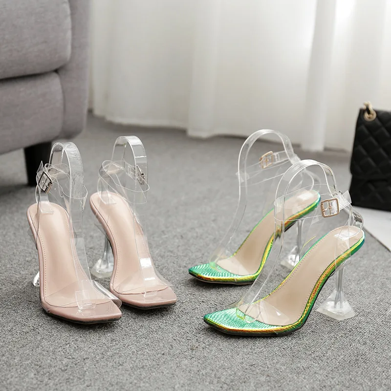 

New cool and transparent one line high heel thin heel sandals in summer 2019 size 35-42