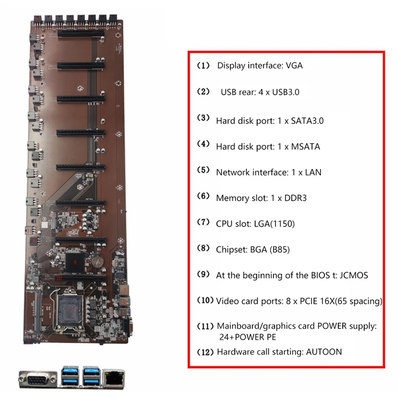 Материнская плата для майнинга BTC B85 DDR3 LGA 1150 8 PCIE 16X слот графической карты 65 мм