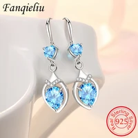 fanqieliu real sterling silver 925 drop earrings for woman blue crystal jewelry heart dangler girl gift fql21521