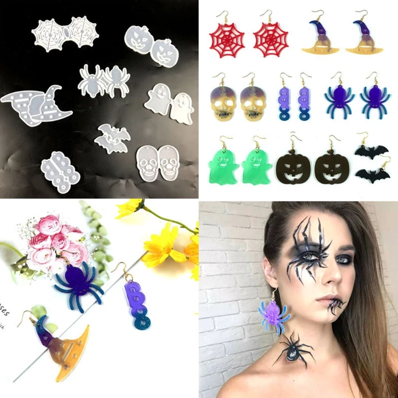 

N84D 1 Set Halloween Earrings Epoxy Resin Mold Ear Drop Dangler Pendants Silicone Mould DIY Crafts Jewelry Necklace Casting