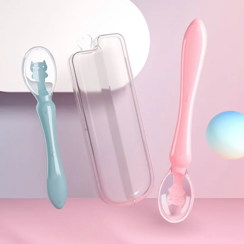 Newborn Baby Spoon Infant Feeding Tools Silicone Soft Temperature Sensing Spoon Children Tableware Training Spoon