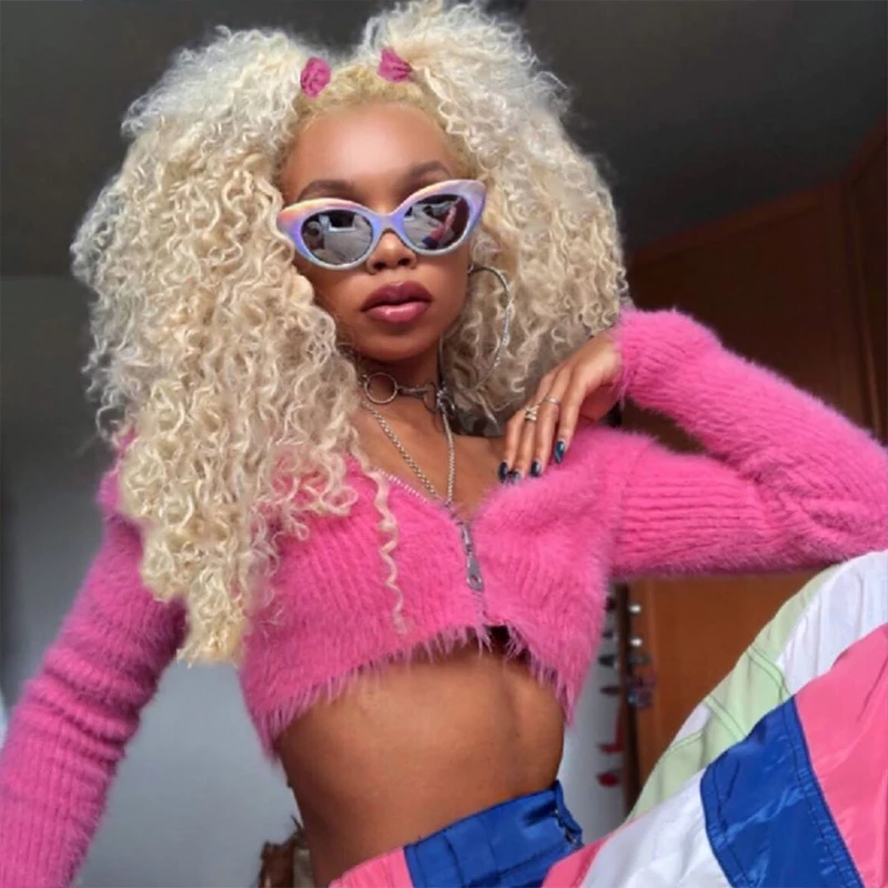 Ins Hot Sweet Girls Pink Shaggy Knit Cardigan Sweater 2019 New Off Shoulder Zipper Coat Women Street Chic Cropped Slim Knitwear |