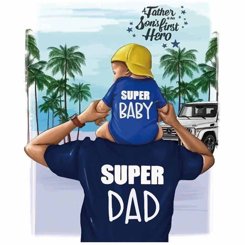 

Super Dad Baby Iron-on Transfers Patches for Clothing Vinyl Thermo Stickers Applique Diy Heat Transfer T Shirt Stripes Clothes