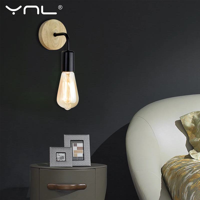 

2Pcs/lot Wood Wall Lamp Vintage Sconce Wall Lights E27 110V 220V Bedside Retro Lamp Industrial Decor Dining Room Bedroom Light