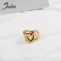 joolim high end gold pvd wide version with three twisted rings for women stainless steel jewelry wholesale