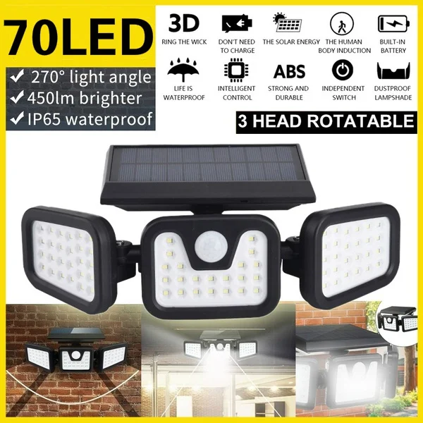 

Уличные фонари на солнечной батарее с датчиком движения, водонепроницаемый поворотный настенный светильник для двора, освещение для сада, ...