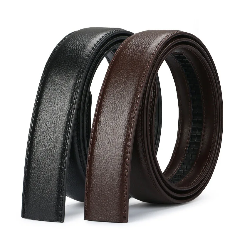 Men's Plus Size Belt Cowhide Leather 150cm Strip Automatic PU Waistband No Buckle 3.5CM Men Jeans Belts Brown Body Lengthened140