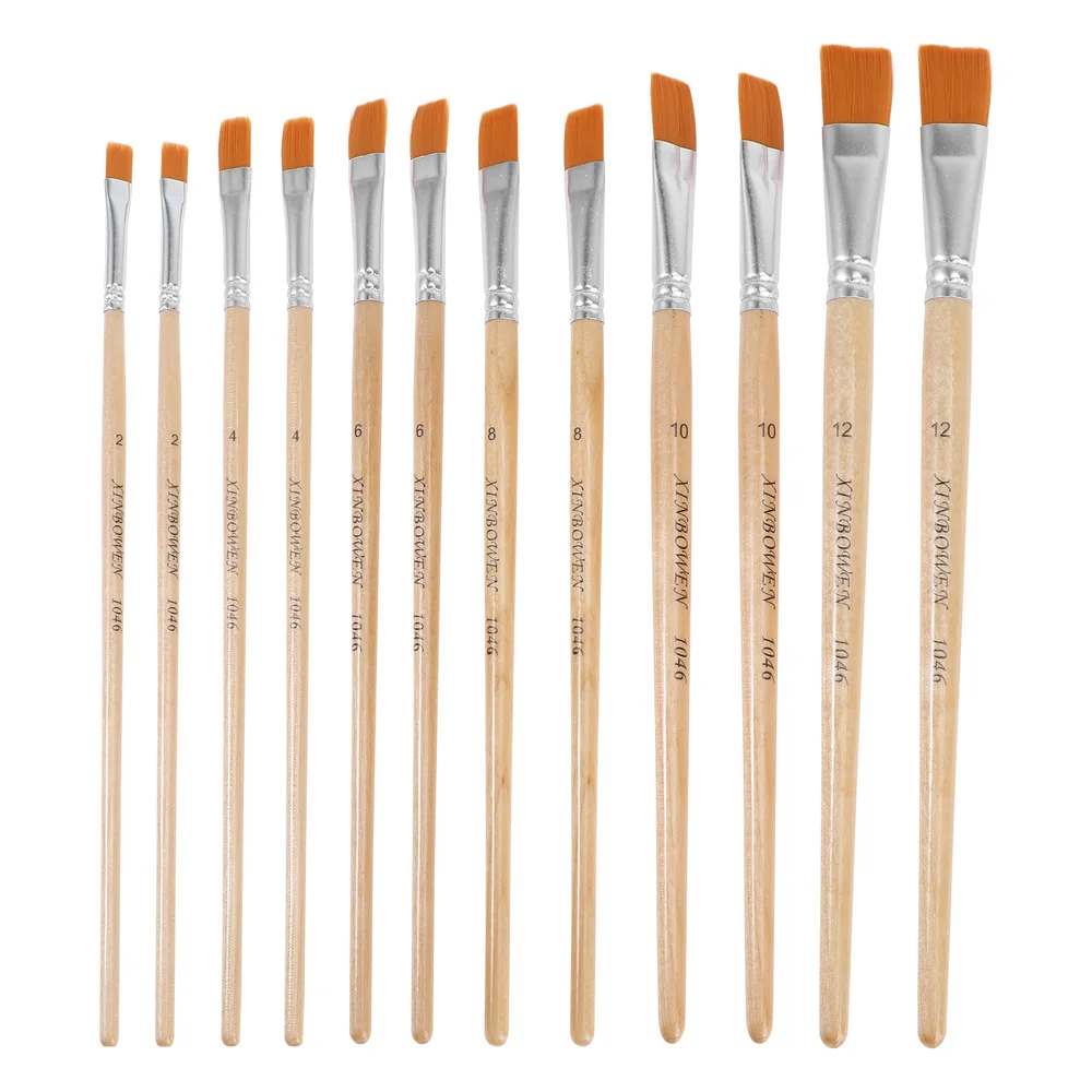 

12Pcs Paint Brushes Nylon Hair Brushes Art Flat Head Pens Painting Tool for Watercolor Oil Painting(Champagne)