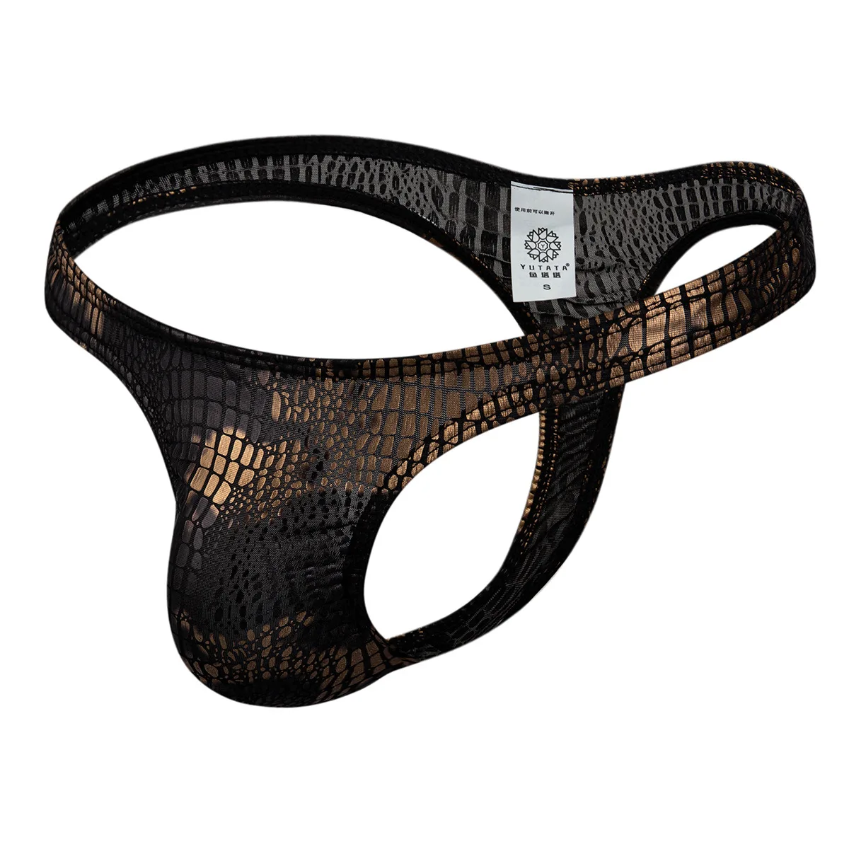 Мужские трусы бикини с принтом змеиной кожи черные дышащие трусики танга низкой