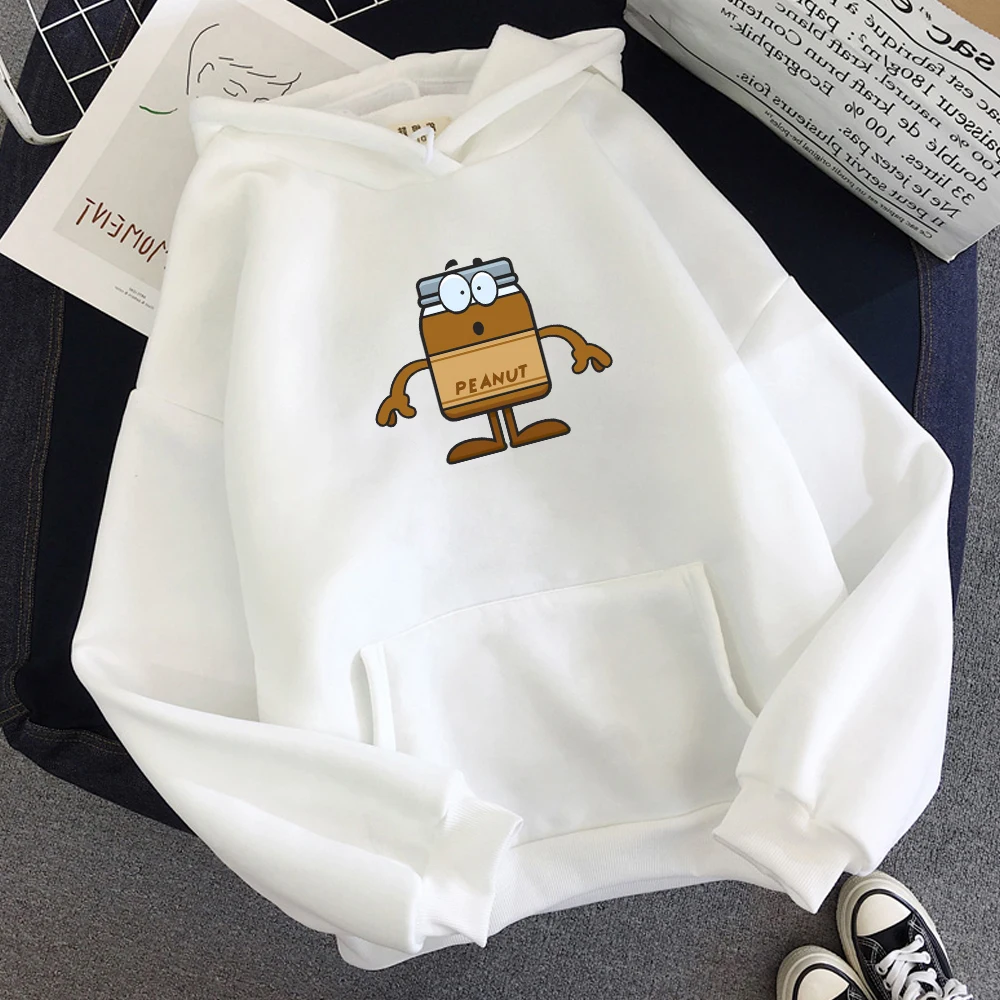 

Harajuku Hoodie Oversized Sweatshirt Peanut Butter Print 2020 Streetwear Men Women Cartoon Cute Casual Korean Warm Full Simple