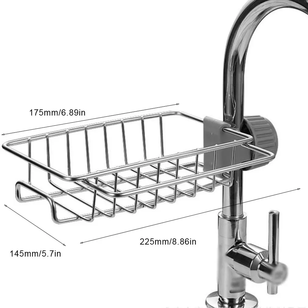 

Kitchen Faucet Rack Iron Stainless Steel Drain Debris Storage Rack Creative Kitchen Finishing Adjustable Rack