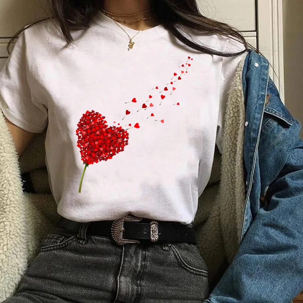 

Clothes Women T-shirt Street Clothing Women Graphic Love Sweet Valentine's Day Printed Shirt Fun 90s Aesthetic Fashion Top